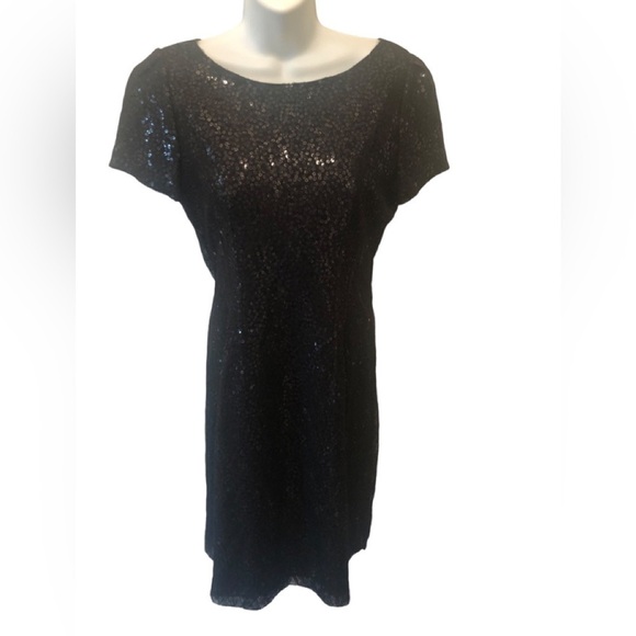 Elie Tahari Sequin Bodycon Cocktail Dress Sz. 10 Black Cap Sleeve Wedding Attire - Picture 1 of 7